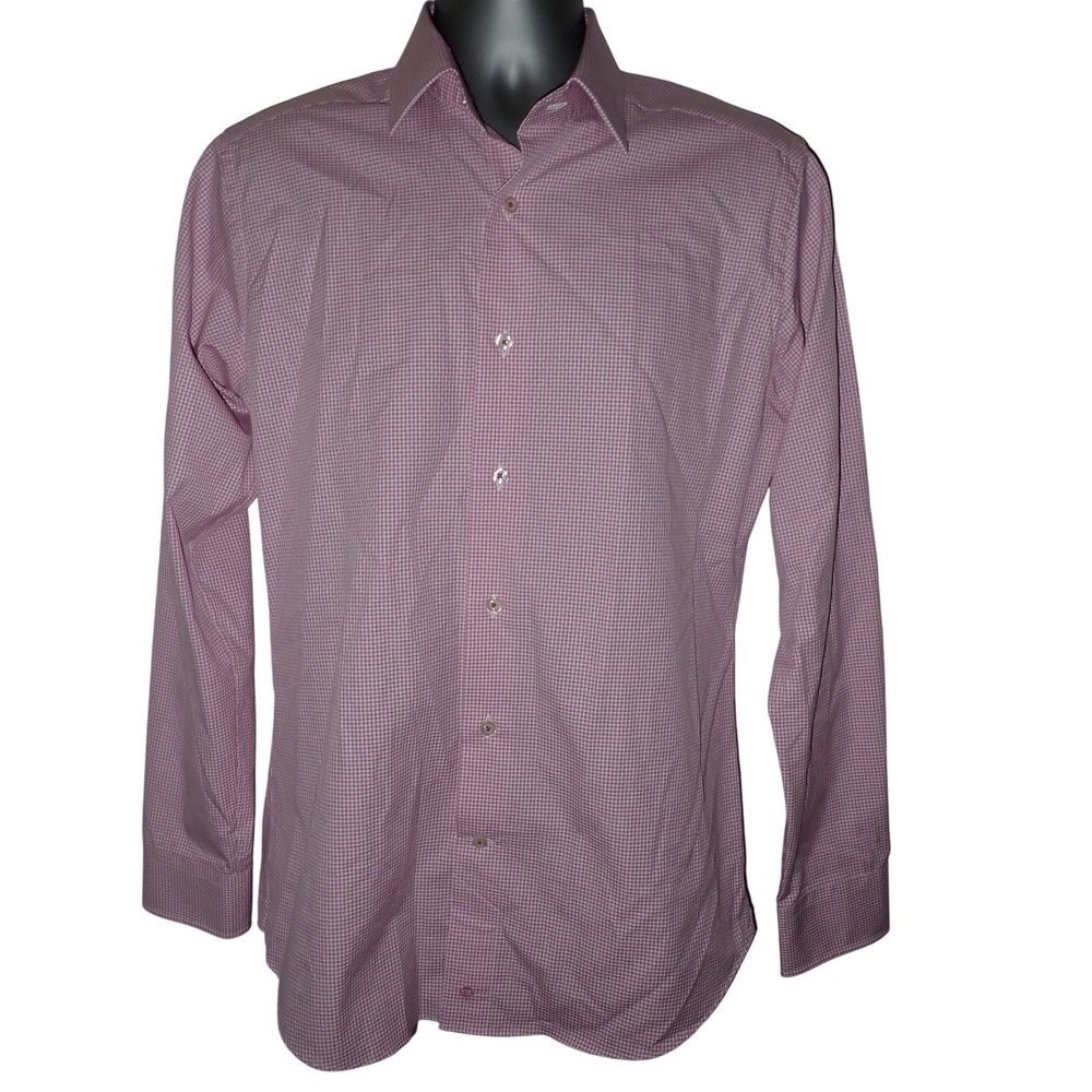 David Donahue Men's Micro Gingham Check Button Down Shirt Slim 15.5 34/35